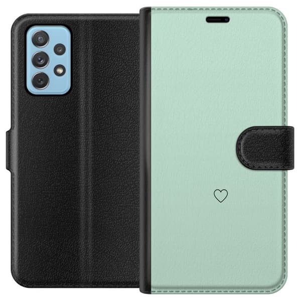 Kompatibel Tegnebogsetui til Samsung Galaxy A52 5G Enkel sort hjertekontur centreret mod mintgrøn baggrund