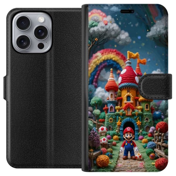 Kompatibel Tegnebogsetui til Apple iPhone 16 Pro Max Super Mario-inspireret eventyr tema