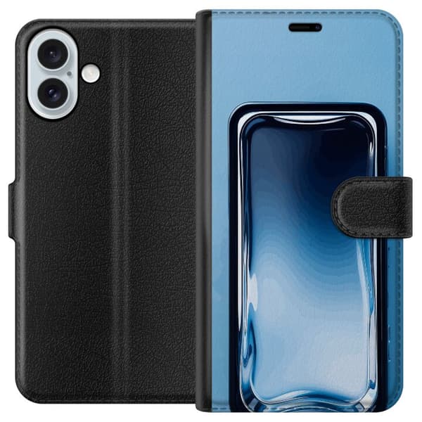 Kompatibelt Lommeboketui til Apple iPhone 16 Plus Blå glaseffekt