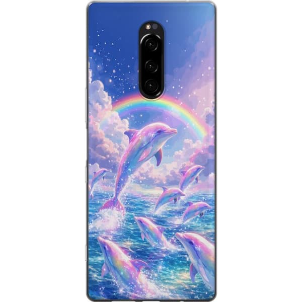 Kompatibelt Mobildeksel til Sony Xperia 1 Glittrande regnbågsdelfiner