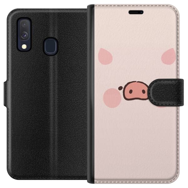 Kompatibelt Plånboksfodral till Samsung Galaxy A40 Minimalistiskt grisansikte