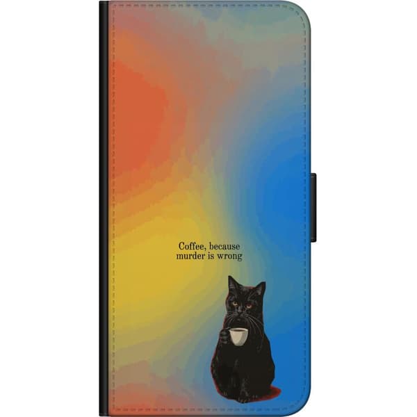 Kompatibel Tegnebogsetui til Samsung Galaxy Note9 Humoristisk motiv med sort kat, kaffe og teksten Coffee Because Murder Is Wrong