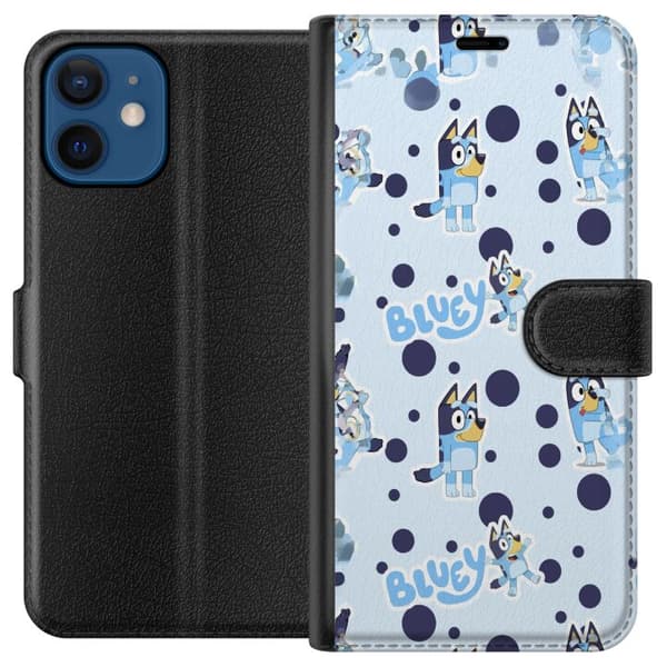 Kompatibel Tegnebogsetui til Apple iPhone 12 mini Bluey-mønster i lyseblåt design