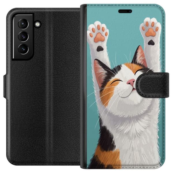 Kompatibel Tegnebogsetui til Samsung Galaxy S21+ 5G Glad trefärgad katt
