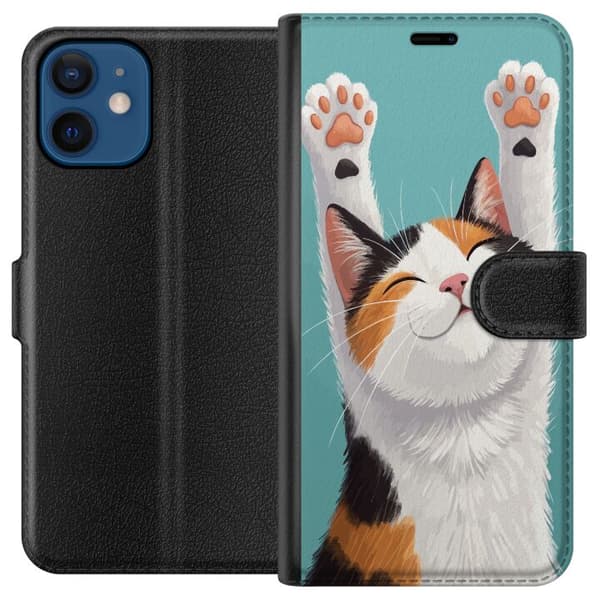 Kompatibelt Lommeboketui til Apple iPhone 12 Glad trefärgad katt