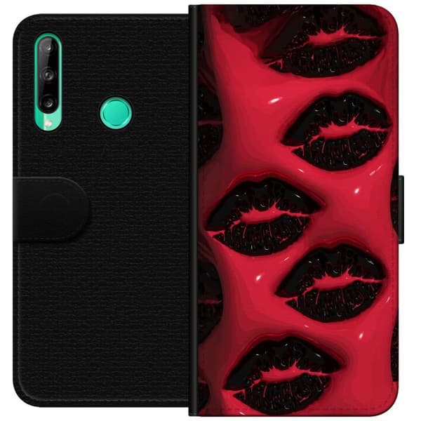 Kompatibel Tegnebogsetui til Huawei P40 lite E Pop art motiv med sorte læber og rød baggrund