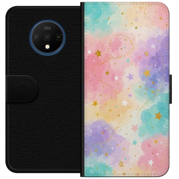 Kompatibel Tegnebogsetui til OnePlus 7T Pastellmoln med guldstjärnor