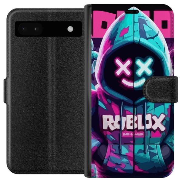 Kompatibel Tegnebogsetui til Google Pixel 6a Dynamiskt spiltema med farverig figur og moderne gamingdesign.