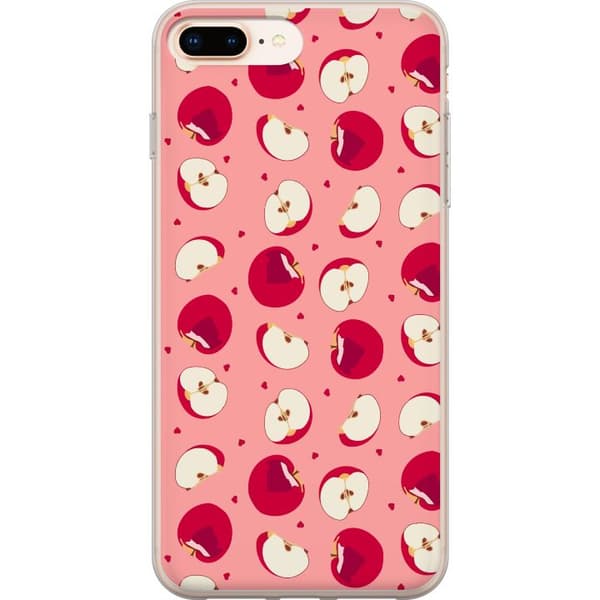 Kompatibelt Mobildeksel til Apple iPhone 7 Plus Illustrert mønster med røde epler, epleskiver og små hjerter mot rosa bakgrunn