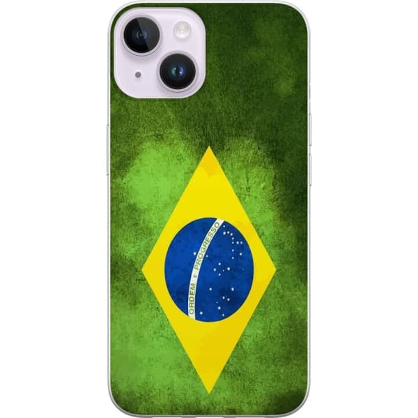 Kompatibelt Mobildeksel til Apple iPhone 15 Plus Brasiliansk flagg med rustikk tekstur
