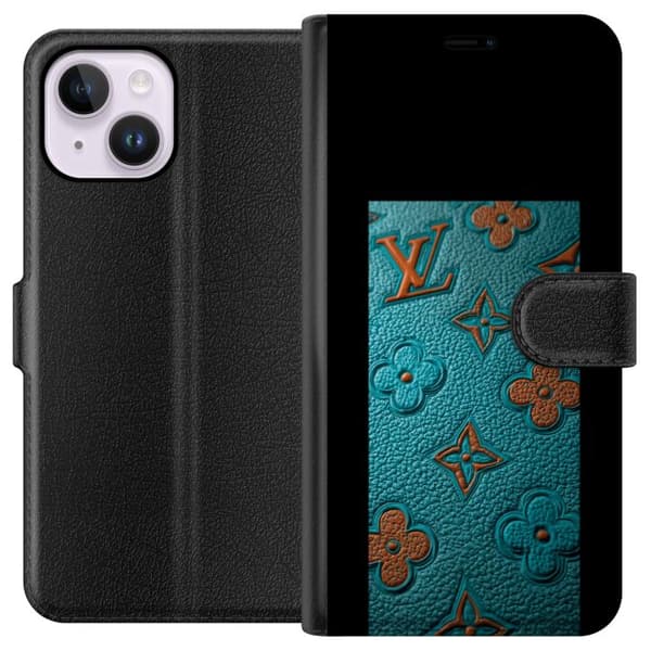 Kompatibelt Lommeboketui til Apple iPhone 15 Plus Elegant monogramdesign med preg av lærfølelse