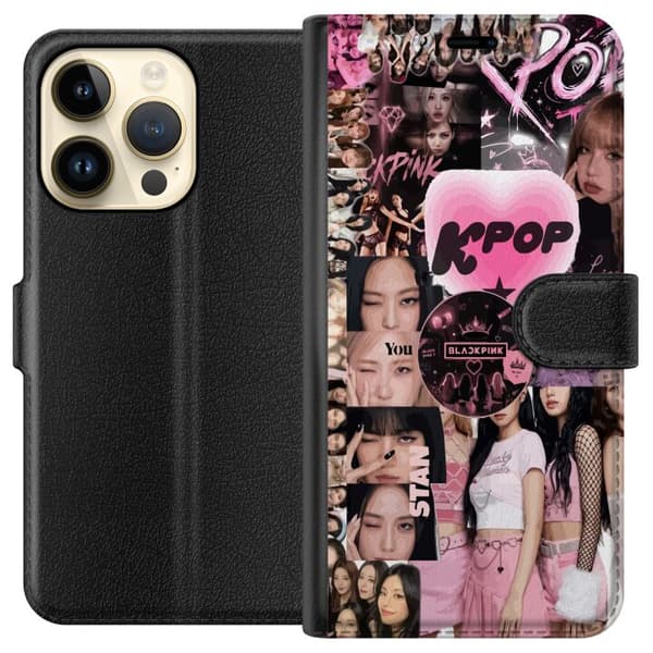 Kompatibelt Plånboksfodral till Apple iPhone 14 Pro Rosa K-pop collage