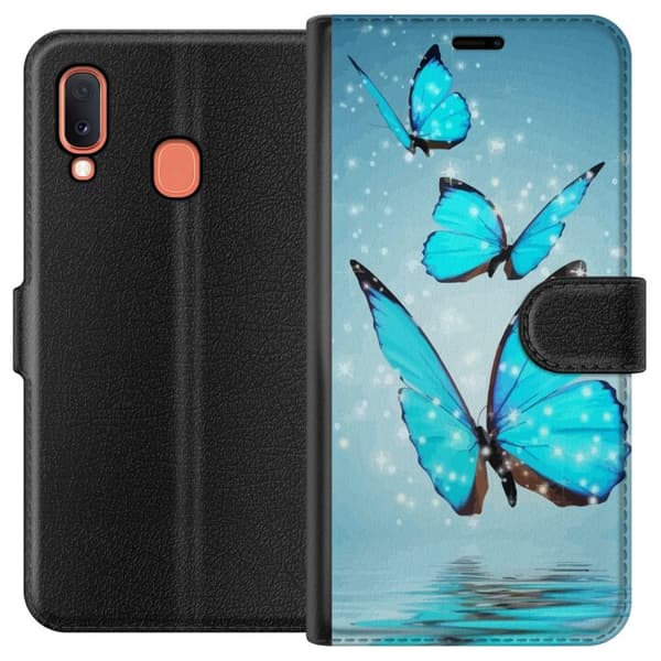 Kompatibelt Plånboksfodral till Samsung Galaxy A20e Glittrande Fjärilar