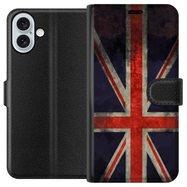 Kompatibel Tegnebogsetui til Apple iPhone 16 Plus Britisk flag med rustik følelse