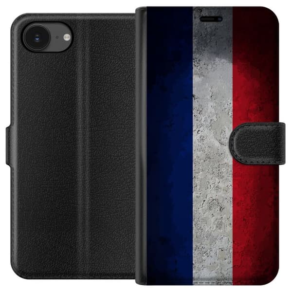 Kompatibel Tegnebogsetui til Apple iPhone 16e Fransk flag med rustik betonstruktur