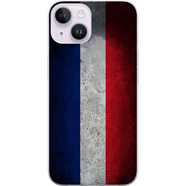 Kompatibelt Mobildeksel til Apple iPhone 15 Plus Fransk flagg med rustikk betongstruktur