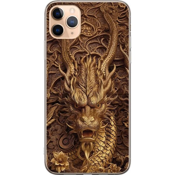 Kompatibelt Mobildeksel til Apple iPhone 11 Pro Max Elegant dragemotiv i gull