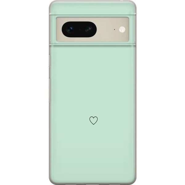 Kompatibel Mobilcover til Google Pixel 7 Enkel sort hjertekontur centreret mod mintgrøn baggrund