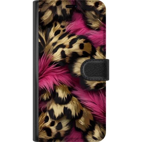 Kompatibel Tegnebogsetui til Apple iPhone 16 Plus Blødt leopardmønster med lyserøde detaljer