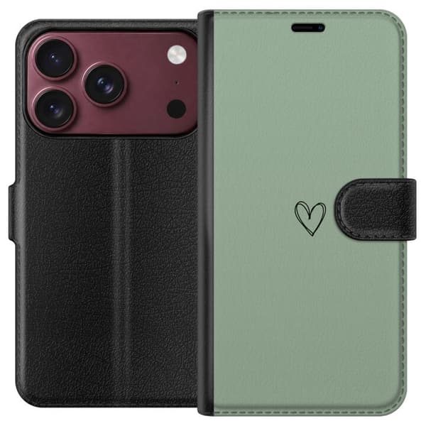 Kompatibel Tegnebogsetui til Apple iPhone 18 Pro Max Enkelt sort hjerte på minimalistisk lysegrøn baggrund