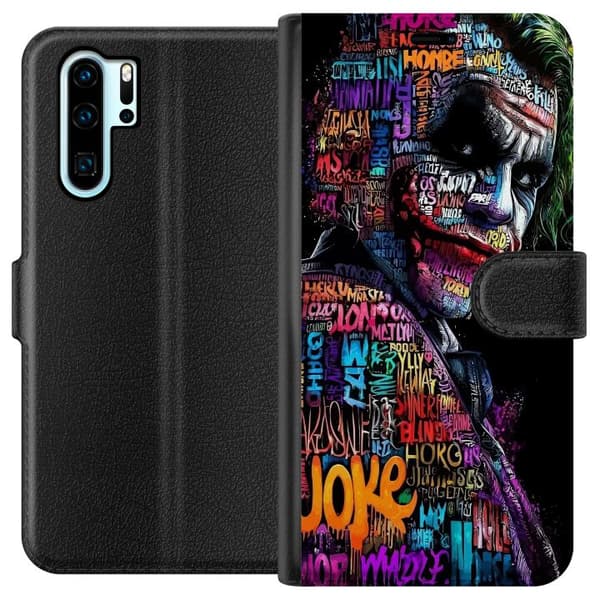 Kompatibel Tegnebogsetui til Huawei P30 Pro Farverig typografisk klovnefigur mod sort baggrund