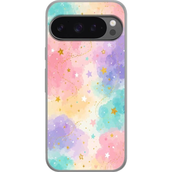 Kompatibelt Mobildeksel til Google Pixel 9 Pro XL Pastellmoln med guldstjärnor