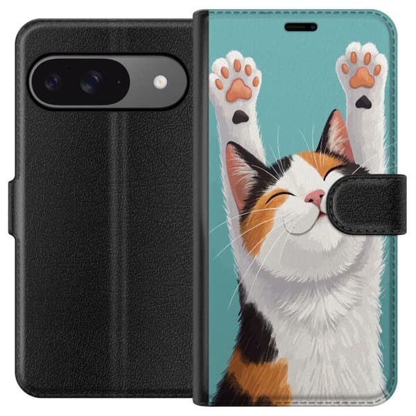 Yhteensopiva Lompakkokotelo Google Pixel 9 Pro Glad trefärgad katt