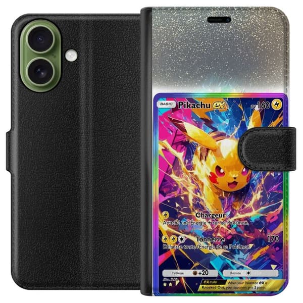 Kompatibel Tegnebogsetui til Apple iPhone 17 Farverigt Pikachu EX-design