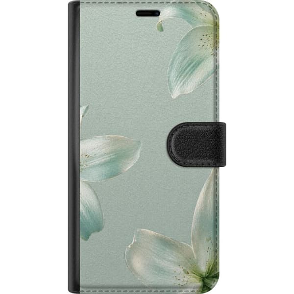 Kompatibel Tegnebogsetui til Apple iPhone 15 Pro Max Elegant design med mintgrønne liljer og harmoniske blomsterdetaljer