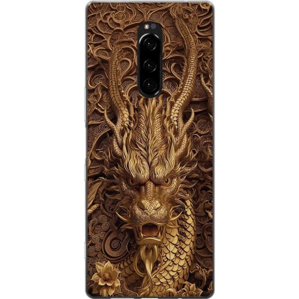 Kompatibelt Mobildeksel til Sony Xperia 1 Elegant dragemotiv i gull