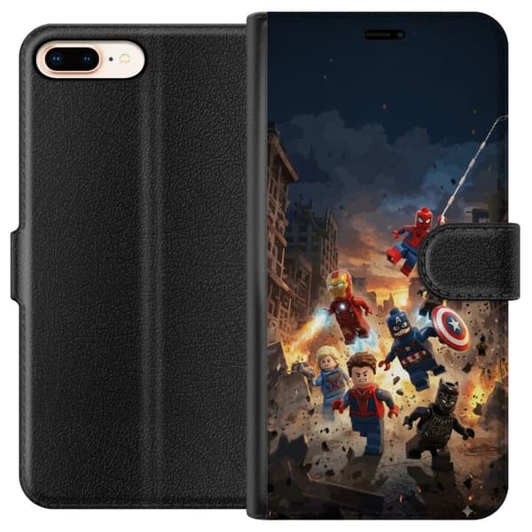 Kompatibel Tegnebogsetui til Apple iPhone 8 Plus Actionfyldt LEGO Marvel-motiv til superheltfans