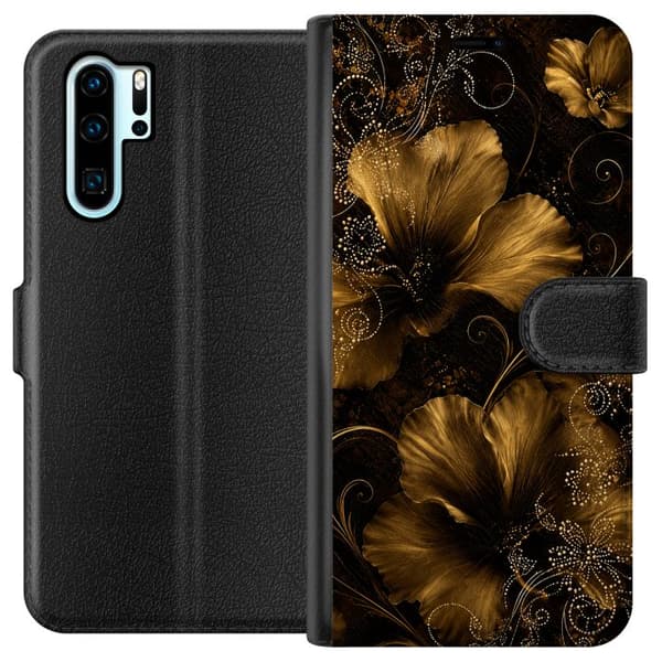 Kompatibel Tegnebogsetui til Huawei P30 Pro Gylden blomstring