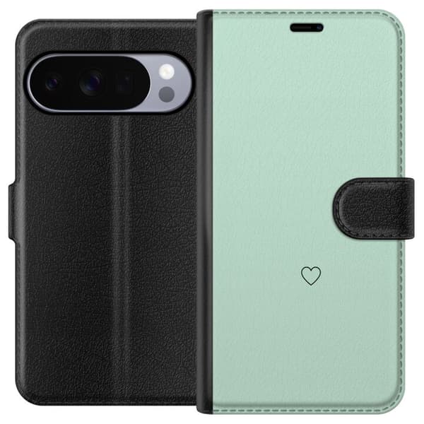 Kompatibel Tegnebogsetui til Google Pixel 11 Pro XL Enkel sort hjertekontur centreret mod mintgrøn baggrund