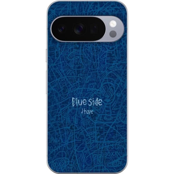 Kompatibelt Mobildeksel til Google Pixel 10 Pro Blå bakgrunn med Blue Side-tekst og abstrakte håndtegnede illustrasjoner