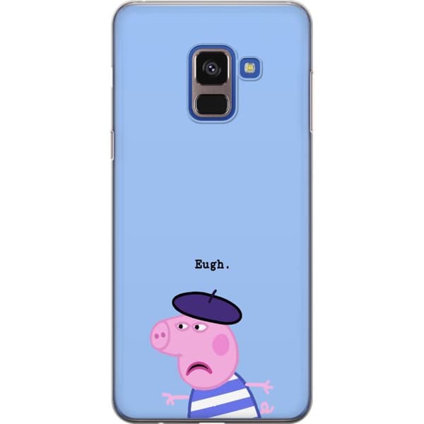 Kompatibelt Mobildeksel til Samsung Galaxy A8 (2018) Peppa Pig med beret og teksten Eugh på lyseblå bakgrunn