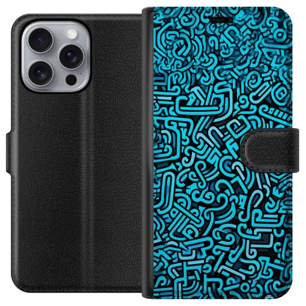 Kompatibel Tegnebogsetui til Apple iPhone 16 Pro Max Blå abstrakt graffiti