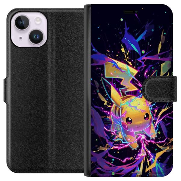 Kompatibel Tegnebogsetui til Apple iPhone 14 Dynamisk Pikachu-motiv med farverige effekter