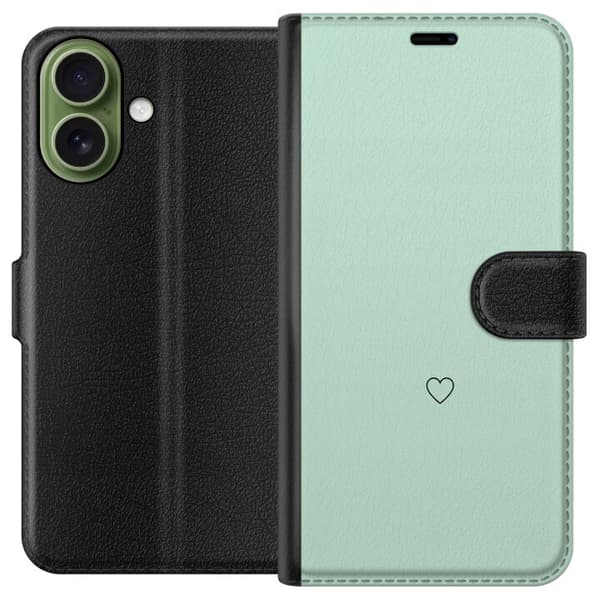 Kompatibel Tegnebogsetui til Apple iPhone 17 Enkel sort hjertekontur centreret mod mintgrøn baggrund