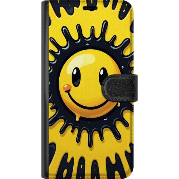 Kompatibel Tegnebogsetui til Apple iPhone X Glad gul smiley med sort splat og moderne pop kunst design