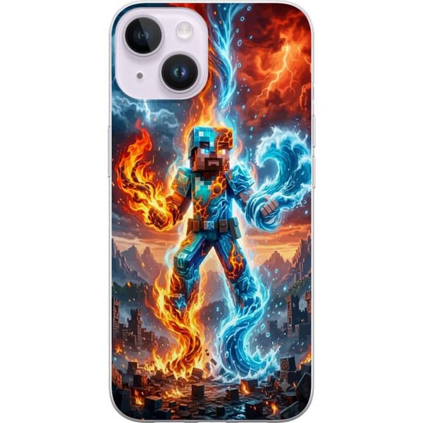 Kompatibelt Mobilskal till Apple iPhone 15 Plus Fantasyfigur med kontrasterande eld, vatten och dramatiska blixtar