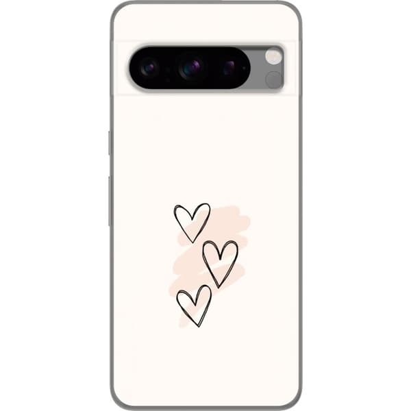 Kompatibelt Mobildeksel til Google Pixel 8 Pro Håndtegnede hjerter med diskrete rosa penselstrøk på lys beige bakgrunn