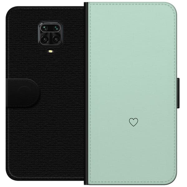 Kompatibel Tegnebogsetui til Xiaomi Redmi Note 9 Pro Enkel sort hjertekontur centreret mod mintgrøn baggrund