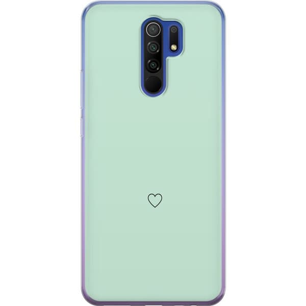 Kompatibel Mobilcover til Xiaomi Redmi 9 Enkel sort hjertekontur centreret mod mintgrøn baggrund