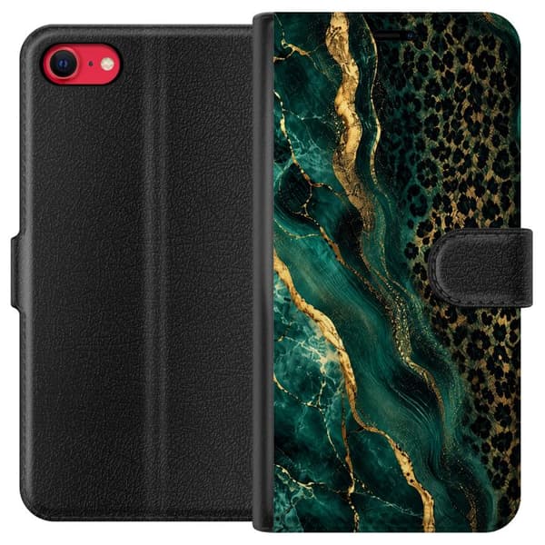 Kompatibelt Lommeboketui til Apple iPhone 8 Smaragdleopard