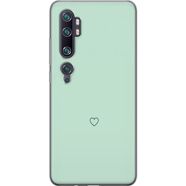 Kompatibel Mobilcover til Xiaomi Mi Note 10 Pro Enkel sort hjertekontur centreret mod mintgrøn baggrund