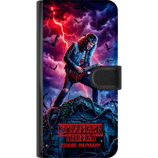 Kompatibelt Plånboksfodral till Google Pixel 6a Eddie Munson spelar gitarr på tak i blixtstorm från Stranger Things