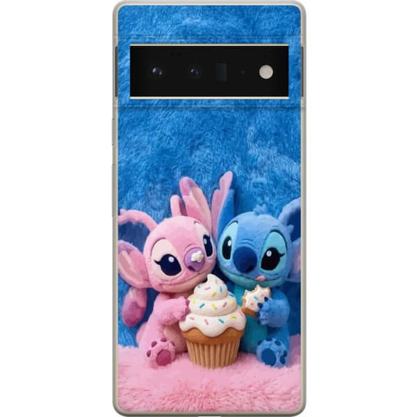 Kompatibelt Mobildeksel til Google Pixel 6 Pro Søte blå og rosa figurer med stor cupcake og strøssel