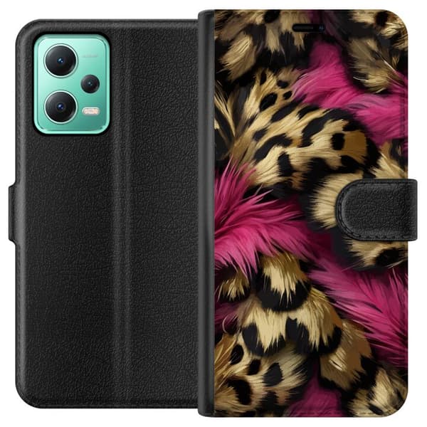 Kompatibel Tegnebogsetui til Xiaomi Redmi Note 12 Blødt leopardmønster med lyserøde detaljer