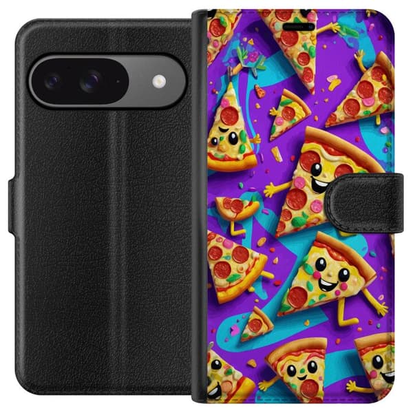 Kompatibel Tegnebogsetui til Google Pixel 9 Pro Lystigt pizzadesign med tegnede figurer
