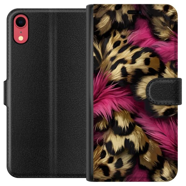 Kompatibel Tegnebogsetui til Apple iPhone XR Blødt leopardmønster med lyserøde detaljer
